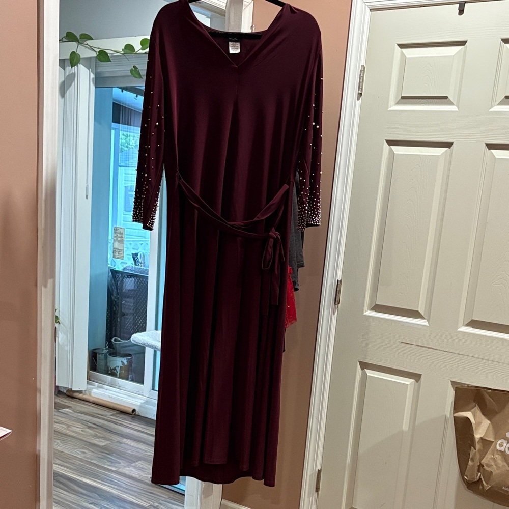 MSK Burgundy Pearl Sleeve Dress – Size XL